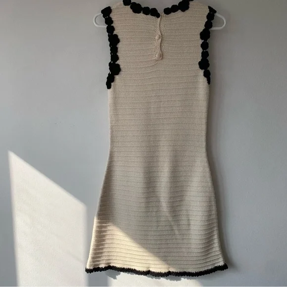 Doen Millicent Pima Cotton Knit Pocket Trim Sleeveless Mini Dress Cream Black